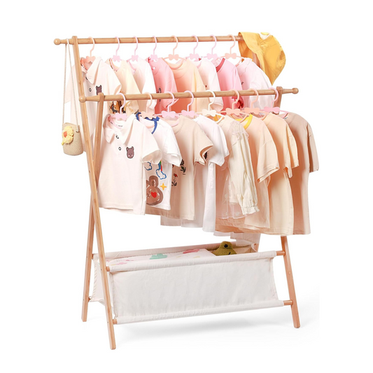 👚👕 Perchero Montessori de Madera con 2 Niveles y 1 Compartimiento