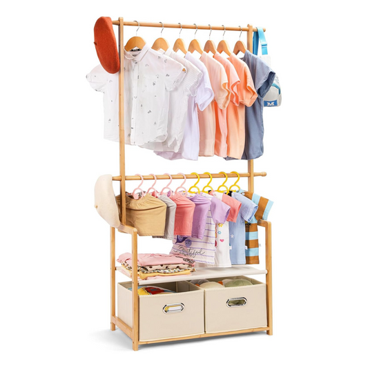 👚👕 Perchero Montessori de Madera con 2 Niveles y 2 Compartimientos